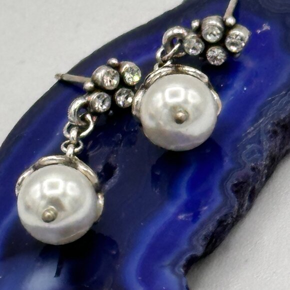 Brighton ATMA Just Pearls Crystals Silver Plated French Wire Earrings - Picture 12 of 12